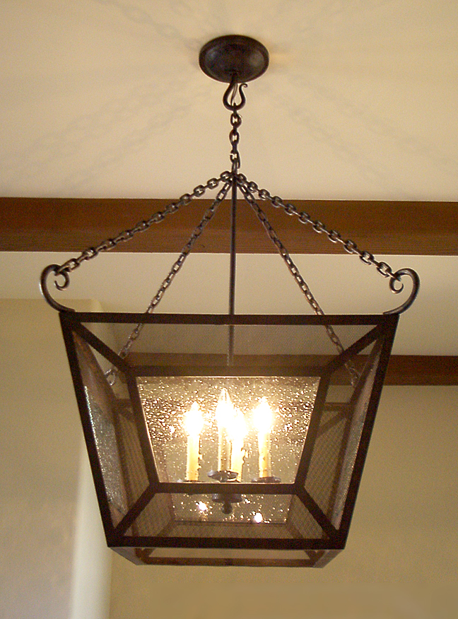 iron and mesh chandelier