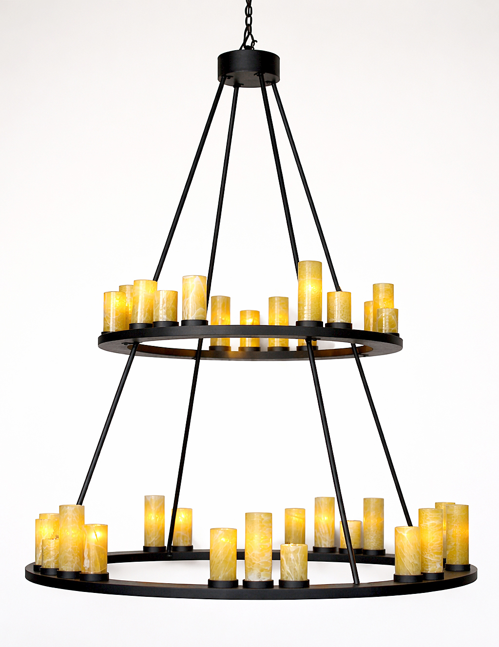 Iron chandelier with calcite stone shades