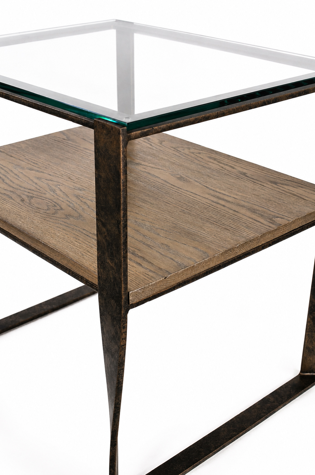Iron, Glass, and Wood Side Table